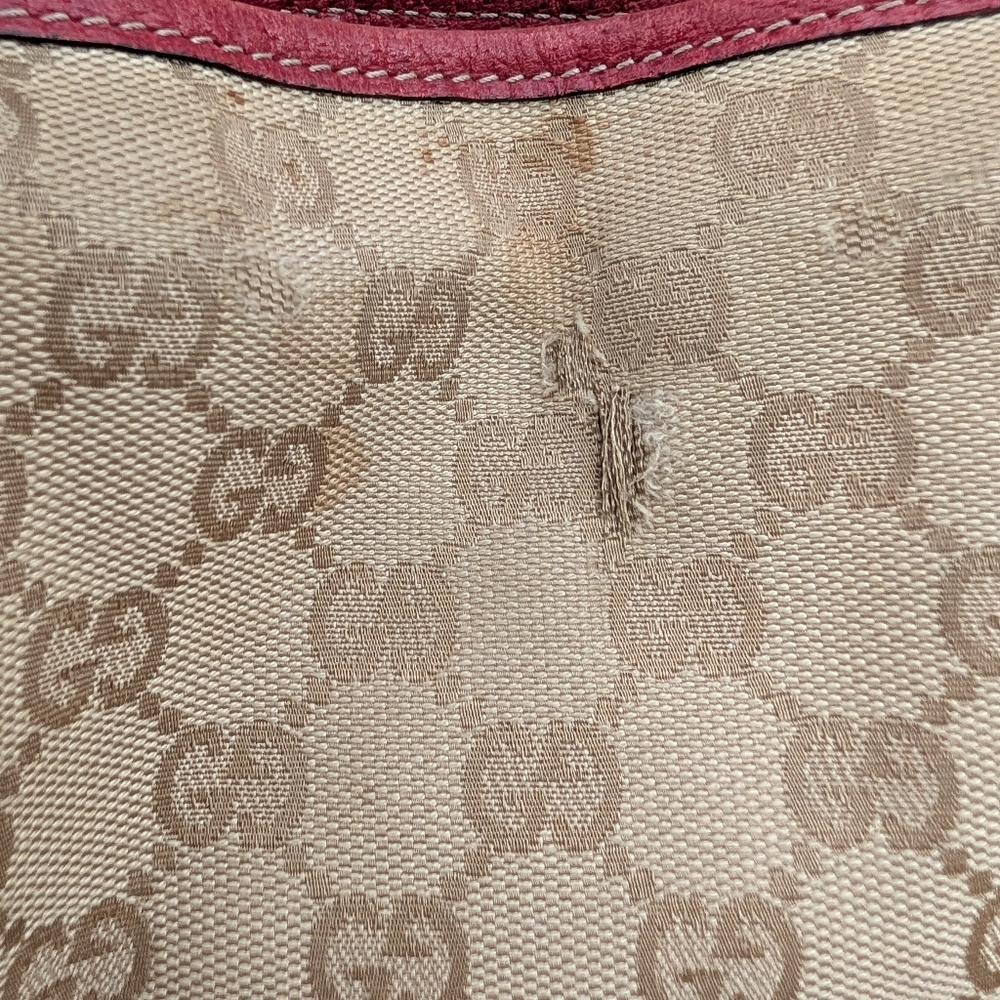 Gucci GG Canvas Tote Bag Red Leather Trim Monogram Shoulder Bag Authentic - Picture 3 of 12
